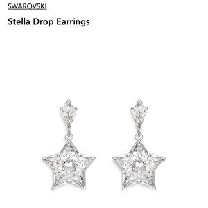 Swarovski Stella drop earrings Kite cut, Star, White, Rhodium plated